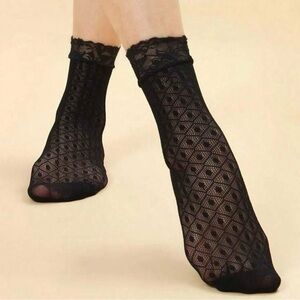 Goth Lace Filagree Hollow Cutout Pointelle Ankle Mesh Sheer Emo Lolita Tulle